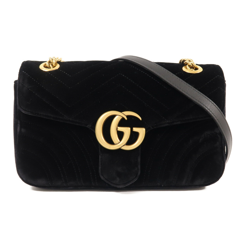 GUCCI Velvet GG Marmont Shoulder Bag金扣鏈帶肩背袋-0