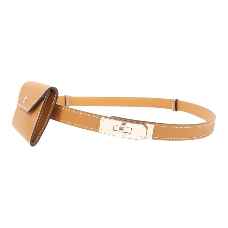 HERMES Epsom皮革Kelly Pocket 18銀扣皮帶Gold-2