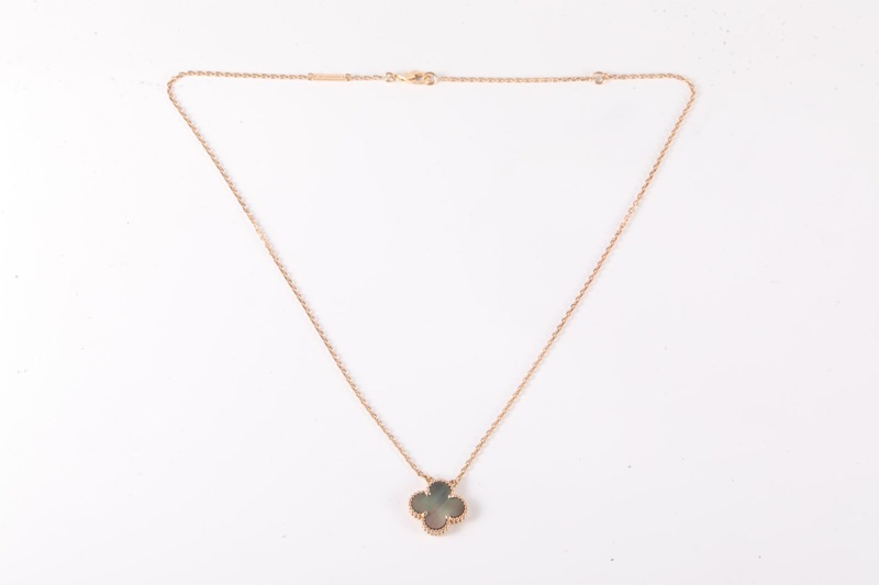 VAN CLEEF&ARPELS(梵克雅寶) Vintage Alhambra 中號單花項鏈 新扣 18K玫瑰金/灰貝母 項鏈 玫瑰金-5