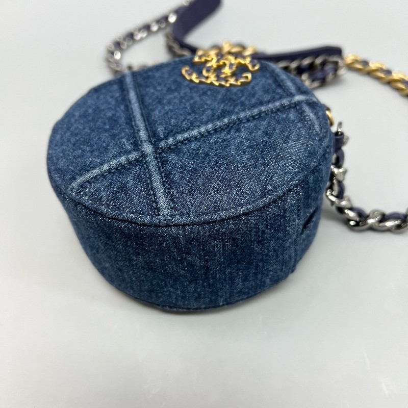 CHANEL/香奈兒 19bag系列牛仔丹寧圓餅鏈條包 29開-3