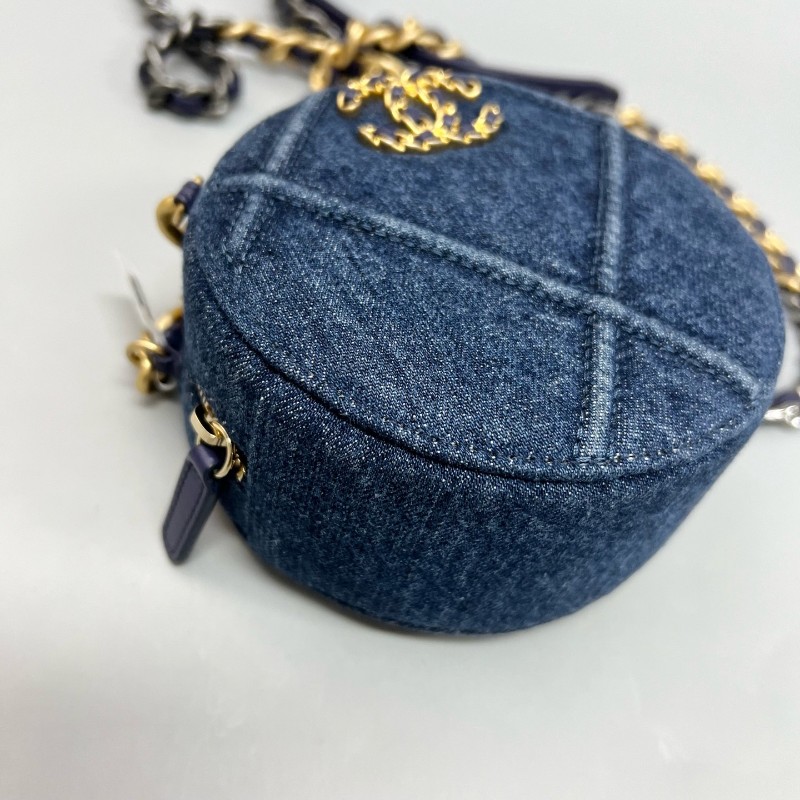 CHANEL/香奈兒 19bag系列牛仔丹寧圓餅鏈條包 29開-4