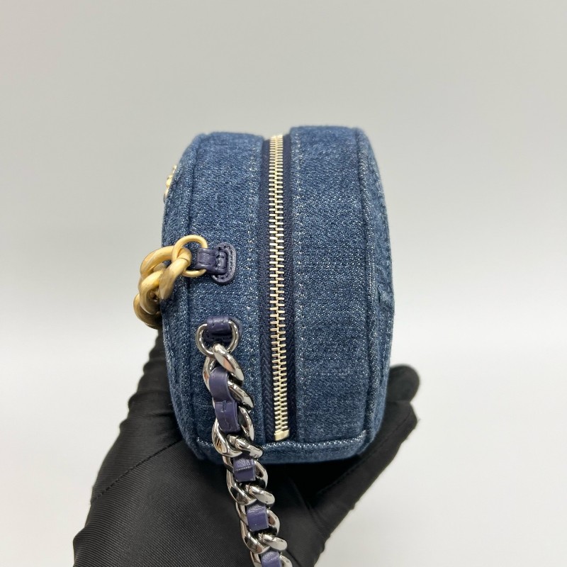 CHANEL/香奈兒 19bag系列牛仔丹寧圓餅鏈條包 29開-5