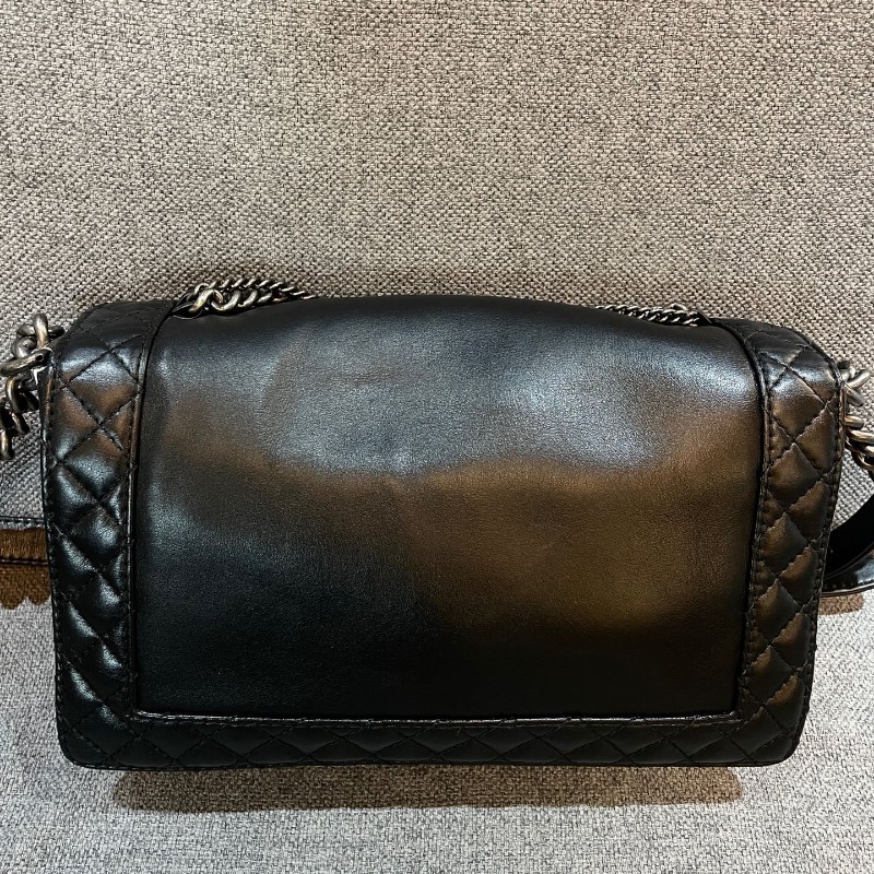 Chanel黑銀多鏈條leboy扣單肩斜挎包~18開-1