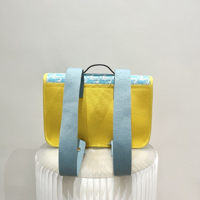 Hermes愛馬仕 經典兒童帆布藍色黃色拼色 雙肩包 後背包-2