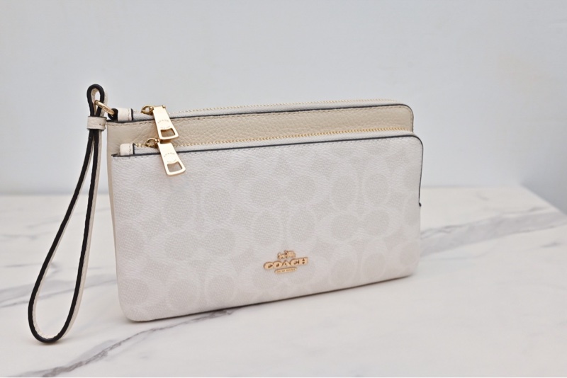 Coach 雙層白logo中長夾-0