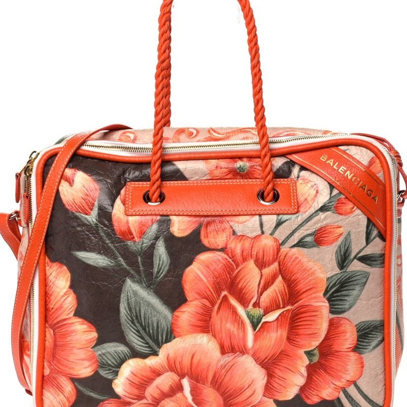 二手 6成新 Balenciaga Agneau Floral Print Medium Blanket Square Tote-0