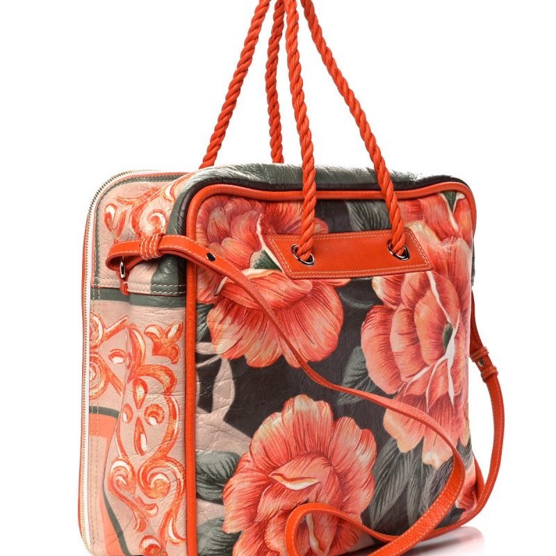 二手 6成新 Balenciaga Agneau Floral Print Medium Blanket Square Tote-1