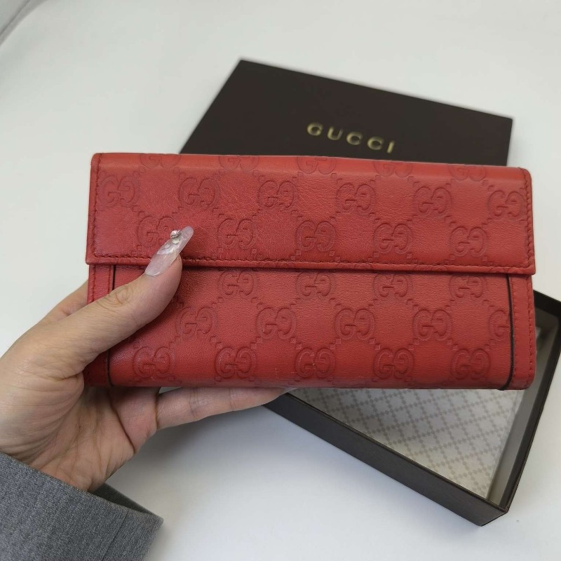 Gucci 古馳 滿印logo牛皮紅色錢包 長夾 銀包/18*2*10/🈶盒子-5