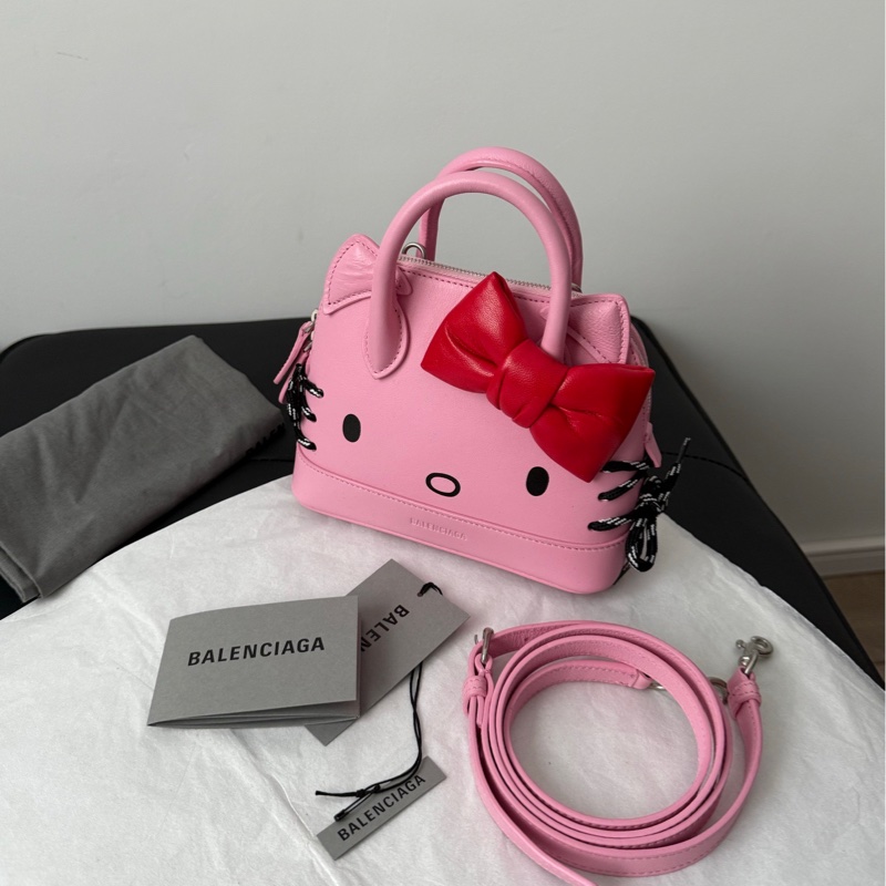 BALENCIAGA 巴黎世家 Hello Kitty聯名合作限量 巴黎世家三麗鷗聯名 粉紅色蝴蝶結貝殼包斜挎包-0