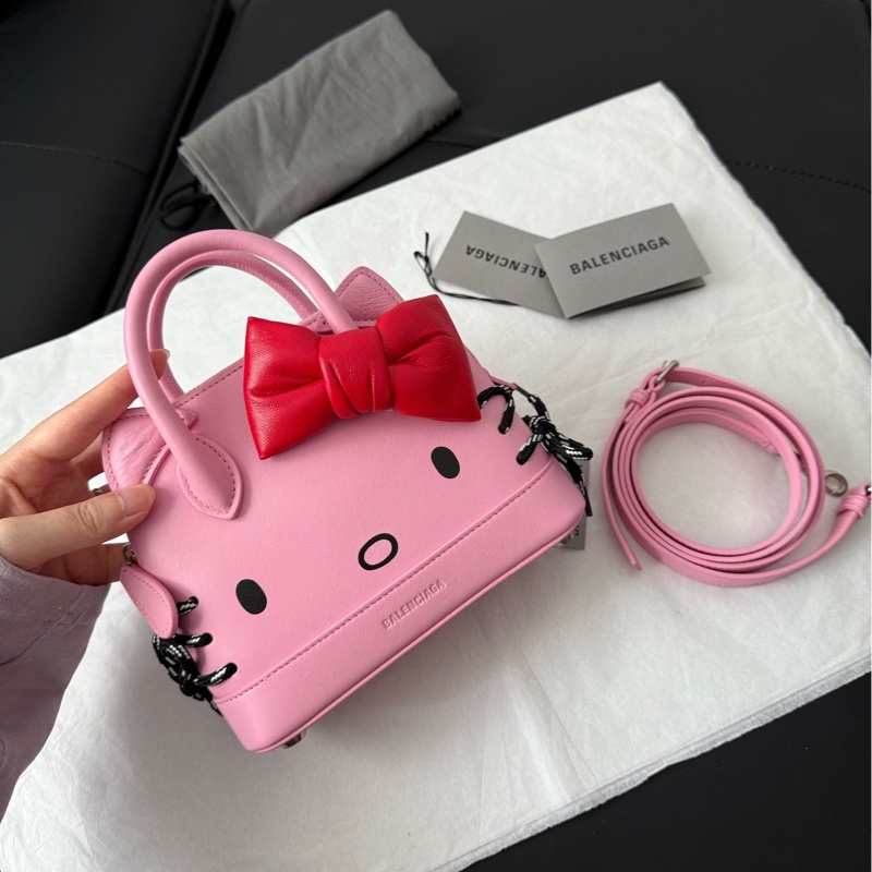 BALENCIAGA 巴黎世家 Hello Kitty聯名合作限量 巴黎世家三麗鷗聯名 粉紅色蝴蝶結貝殼包斜挎包-2