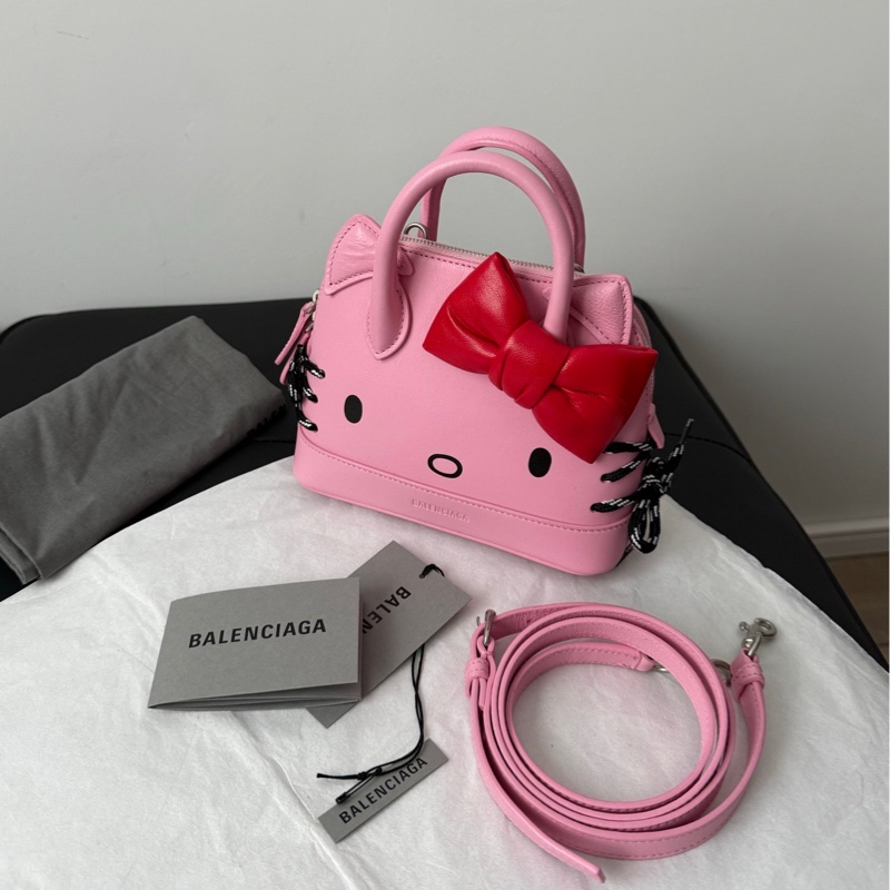 BALENCIAGA 巴黎世家 Hello Kitty聯名合作限量 巴黎世家三麗鷗聯名 粉紅色蝴蝶結貝殼包斜挎包-5