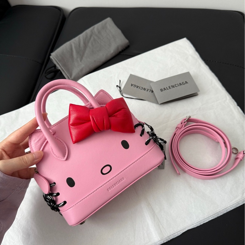 BALENCIAGA 巴黎世家 Hello Kitty聯名合作限量 巴黎世家三麗鷗聯名 粉紅色蝴蝶結貝殼包斜挎包-7