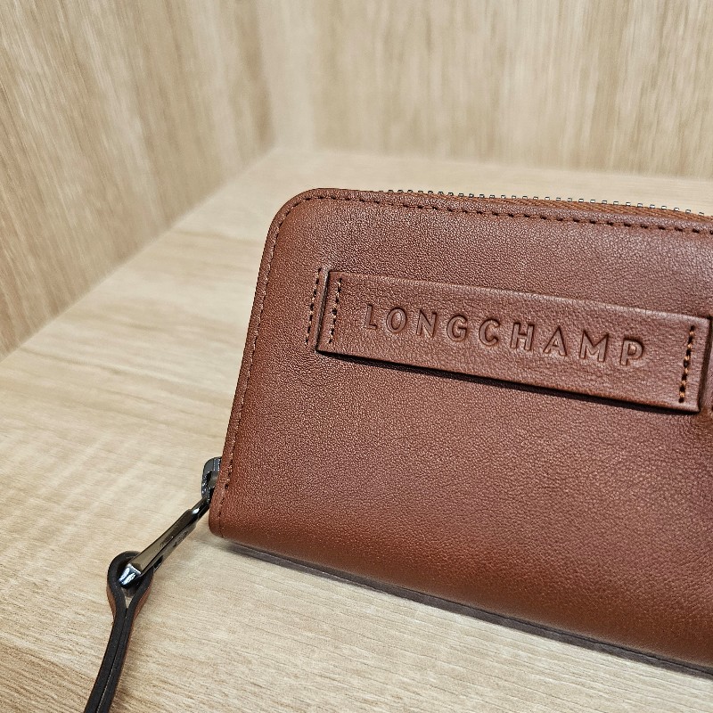 LongChamp 棕色牛皮烏金釦拉鏈零錢包-5