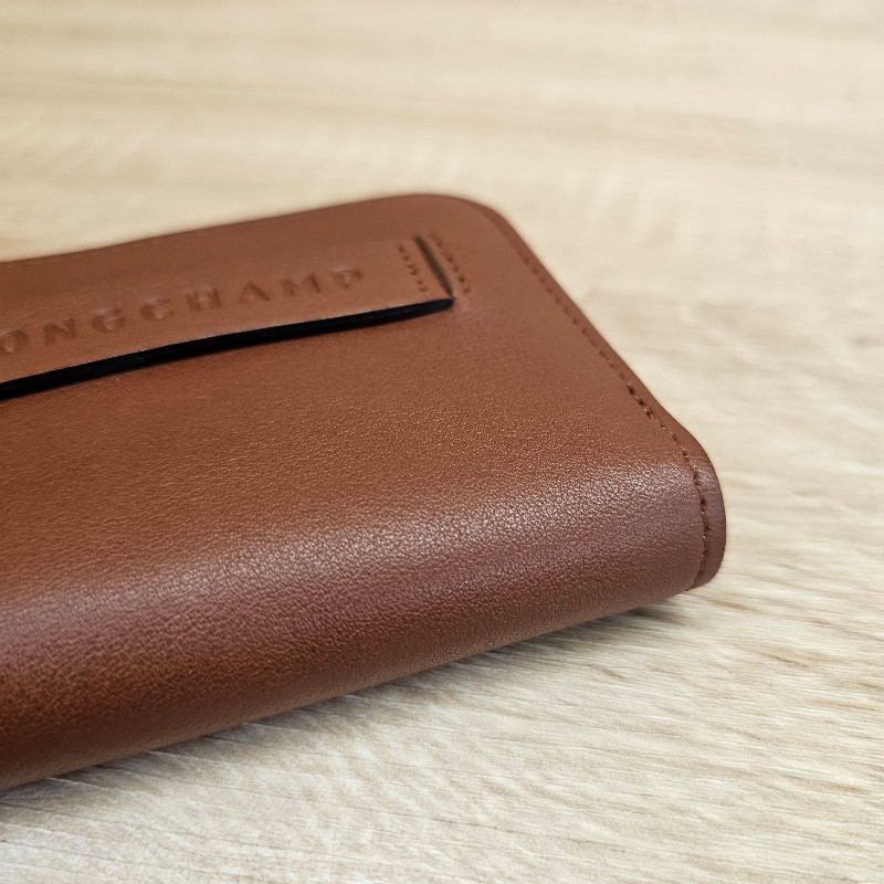 LongChamp 棕色牛皮烏金釦拉鏈零錢包-8