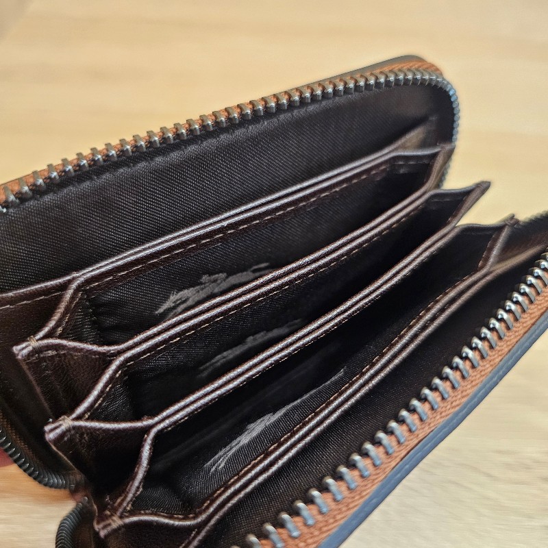 LongChamp 棕色牛皮烏金釦拉鏈零錢包-14