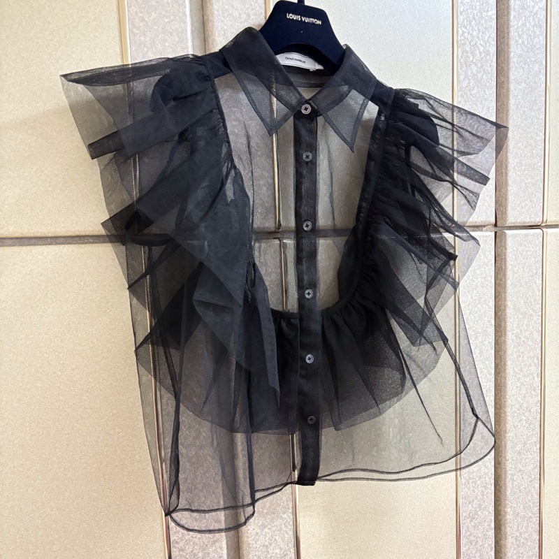 44）全新Douchanglee正品黑色網紗設計款上衣 F size-2