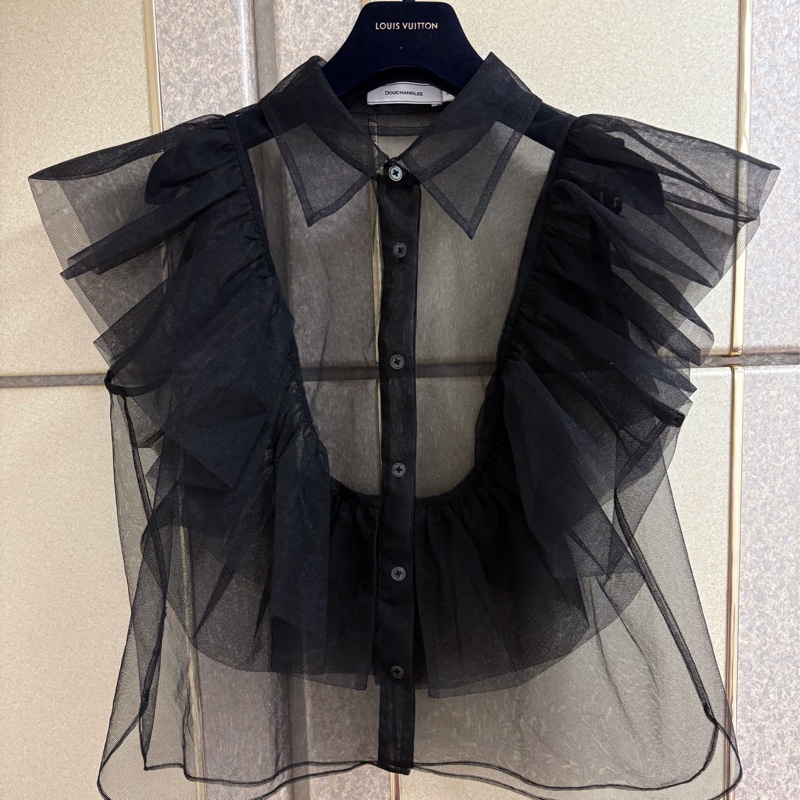 44）全新Douchanglee正品黑色網紗設計款上衣 F size-4
