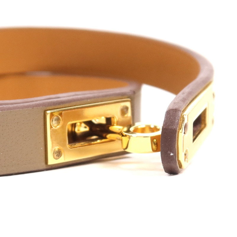 HERMES Swift皮革Kelly Double金扣手帶Etoupe-5