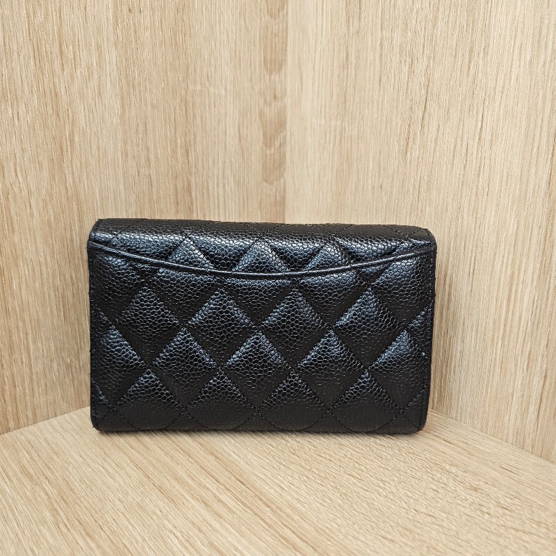 Chanel 黑荔枝牛皮金釦中夾-1