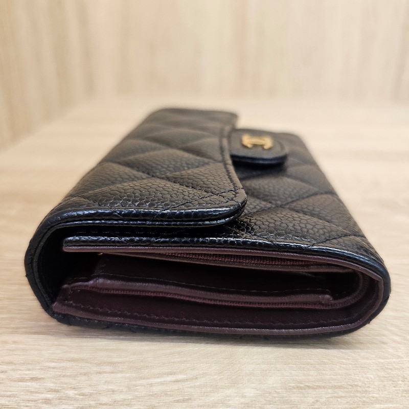 Chanel 黑荔枝牛皮金釦中夾-5