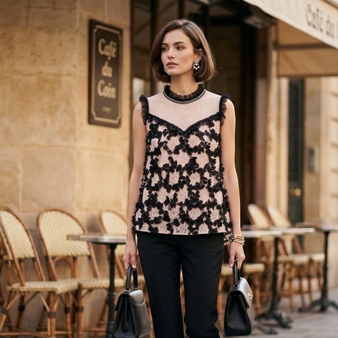 44）全新 溫慶珠正品 重工烏干紗上衣 M-L可穿