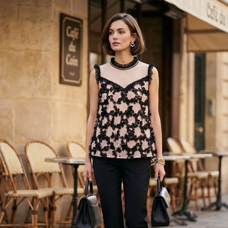 44)全新 溫慶珠正品 重工烏干紗上衣 M-L可穿-0