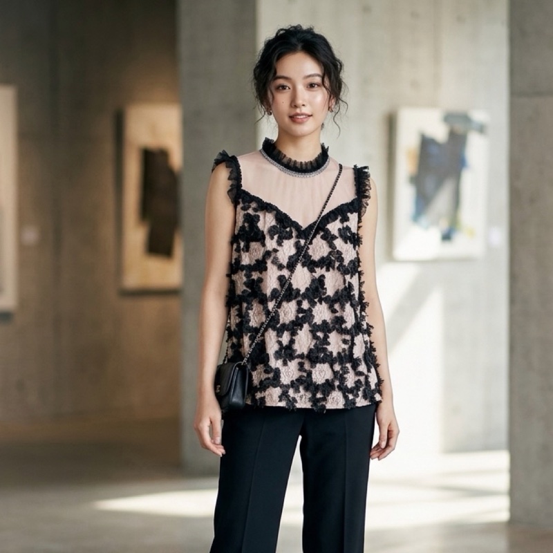 44)全新 溫慶珠正品 重工烏干紗上衣 M-L可穿-2