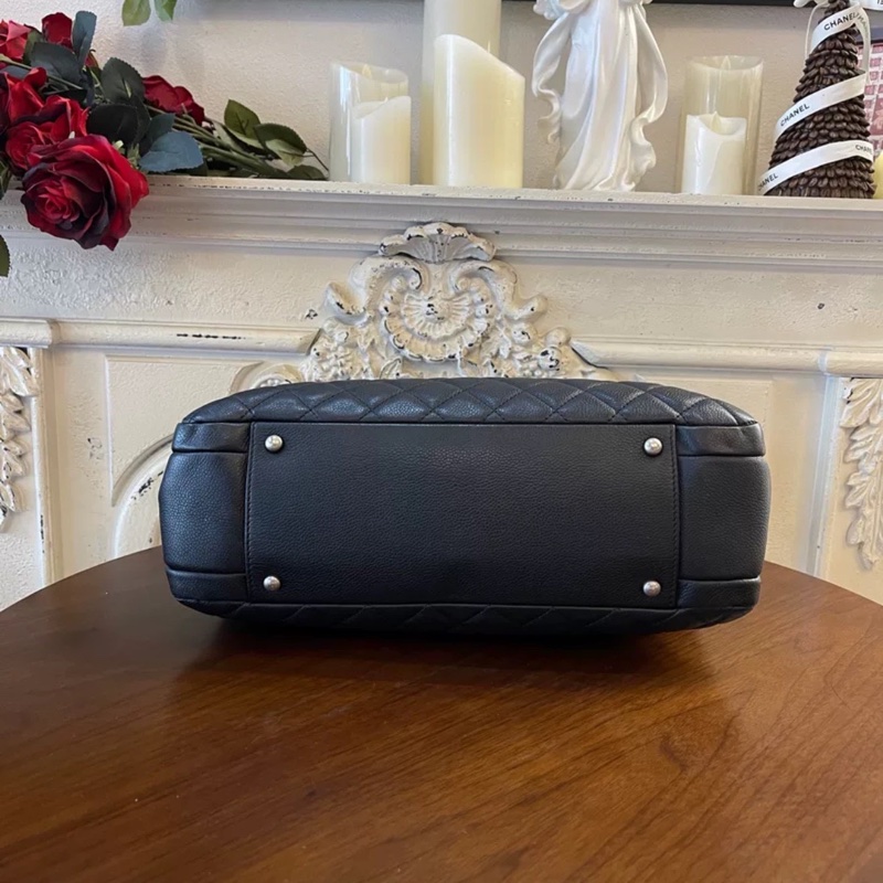 全網最低價😍Chanel黑銀復古荔枝牛皮托特單肩手提包-16