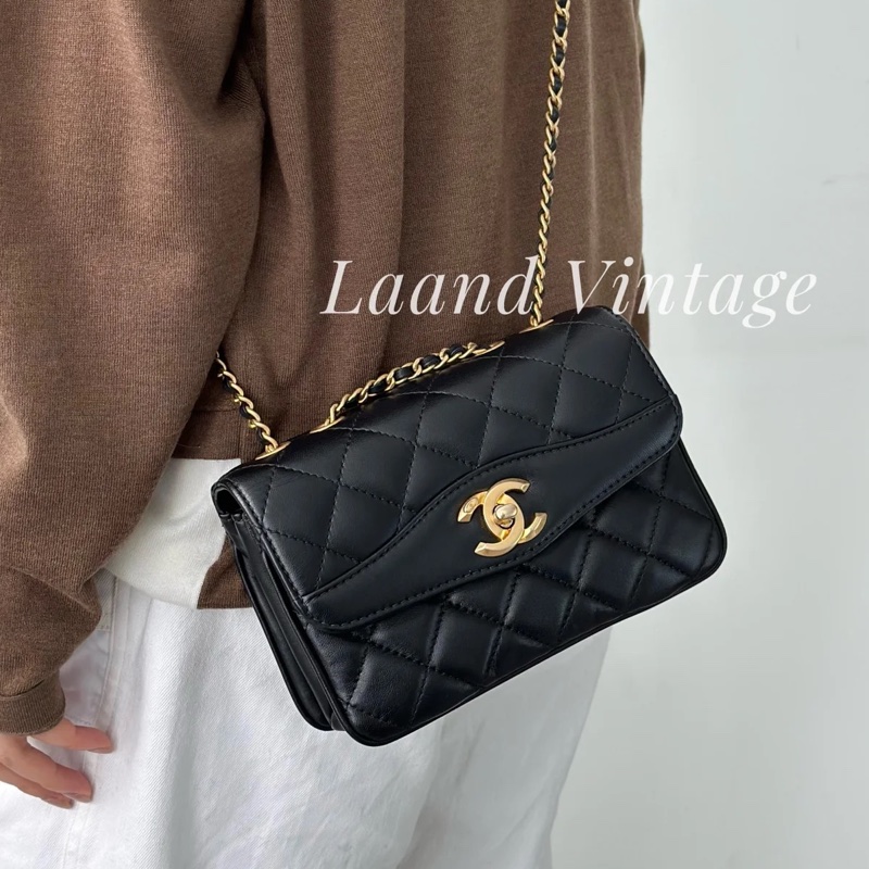 限量出售🆕Chanel黑金全皮迷你菱格紋風琴鏈條手提單肩斜挎包-4