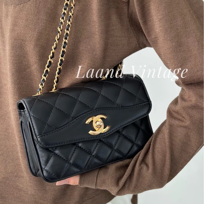 限量出售🆕Chanel黑金全皮迷你菱格紋風琴鏈條手提單肩斜挎包-5