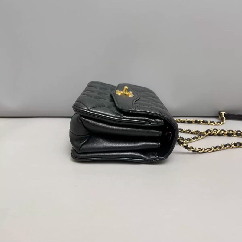 限量出售🆕Chanel黑金全皮迷你菱格紋風琴鏈條手提單肩斜挎包-13