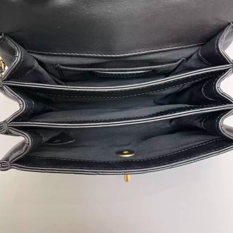 限量出售🆕Chanel黑金全皮迷你菱格紋風琴鏈條手提單肩斜挎包-16