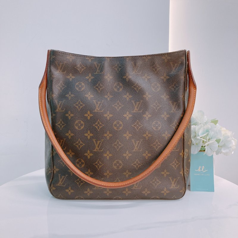MS0293 路易威登 中古 大腋下 老花 Louis Vuitton Looping GM Monogram Canvas Brown x GHW-0