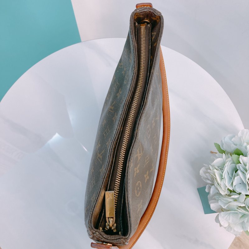 MS0293 路易威登 中古 大腋下 老花 Louis Vuitton Looping GM Monogram Canvas Brown x GHW-9