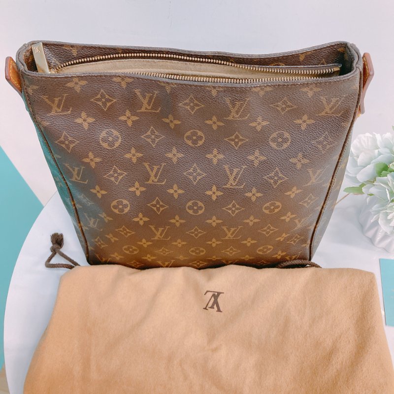 MS0293 路易威登 中古 大腋下 老花 Louis Vuitton Looping GM Monogram Canvas Brown x GHW-20