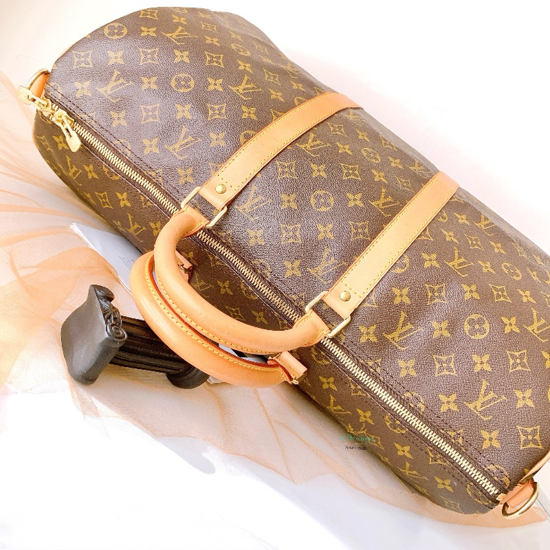LV M41416 Keepall 50公分 字紋 咖啡老花 上拉鍊 旅行袋 行李袋 收納袋 登機包-5
