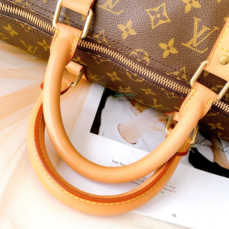 LV M41416 Keepall 50公分 字紋 咖啡老花 上拉鍊 旅行袋 行李袋 收納袋 登機包-8