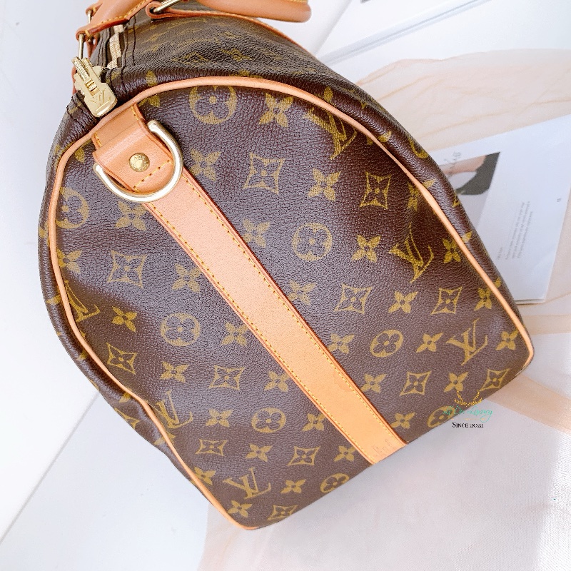 LV M41416 Keepall 50公分 字紋 咖啡老花 上拉鍊 旅行袋 行李袋 收納袋 登機包-10