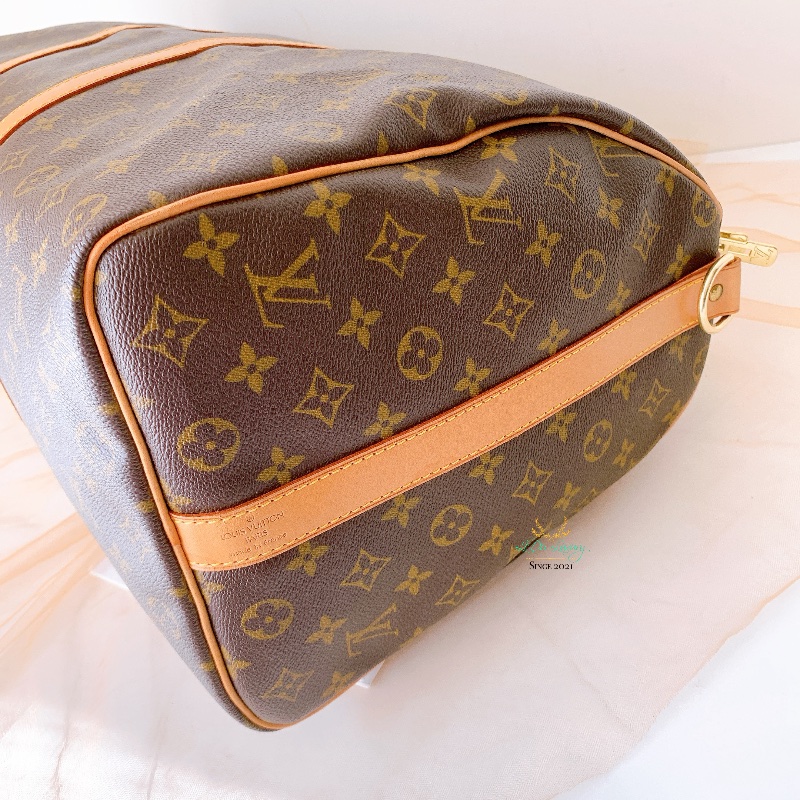 LV M41416 Keepall 50公分 字紋 咖啡老花 上拉鍊 旅行袋 行李袋 收納袋 登機包-11