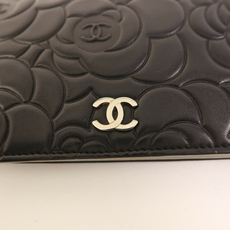 CHANEL 羊皮皮革Long Bifold Wallet銀扣長錢包-9