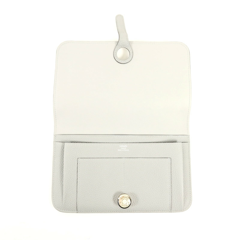 HERMES Clemence皮革Dogon GM銀扣長錢包Gris Mouette-5