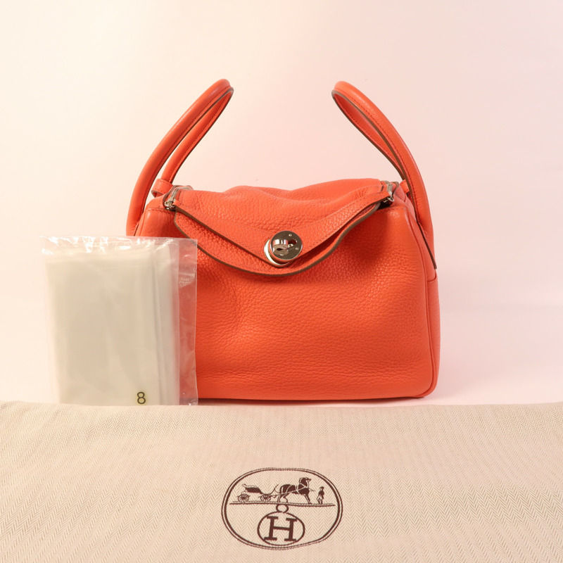 HERMES Clemence皮革Lindy 26銀扣手挽肩背兩用袋Rose Jaipur-17