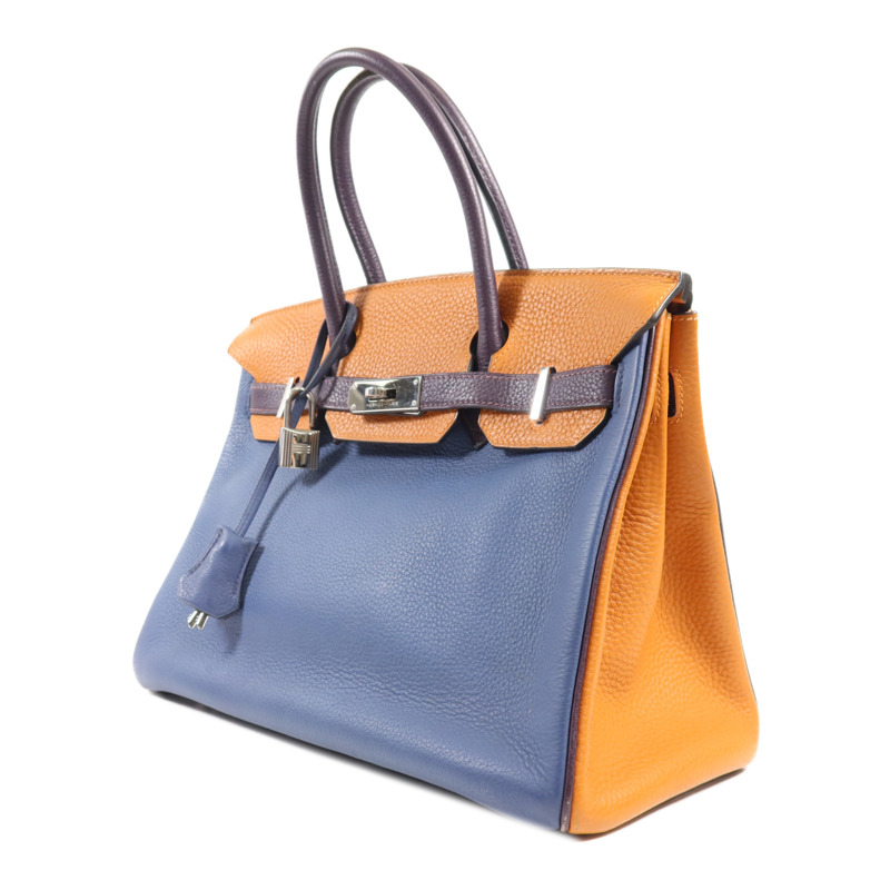 HERMES Togo皮革Birkin 30銀扣手挽袋Colvert/Orange/Prune-2