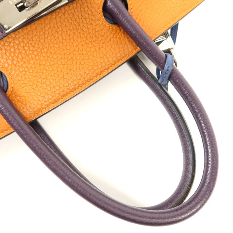 HERMES Togo皮革Birkin 30銀扣手挽袋Colvert/Orange/Prune-8