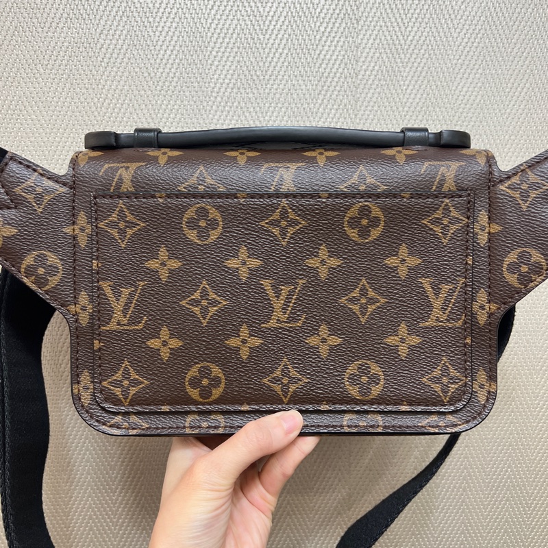LV 原花黑牛皮紫塗層S Lock胸口腰包M46245-5