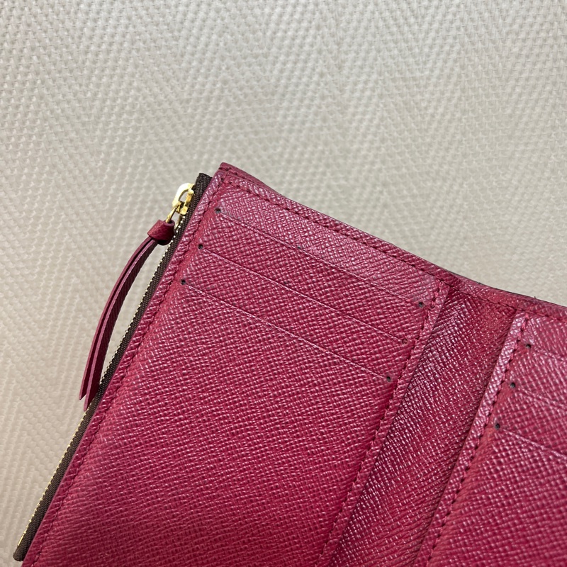 LV 原花紫紅皮釦Victorine 6卡三折短夾M41938-10