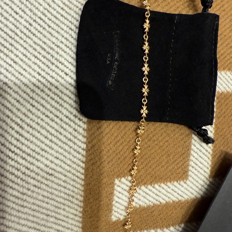 全新chrome hearts tiny e 22k手鏈 無鑽 素金 克羅心-3