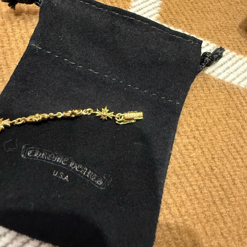 全新chrome hearts tiny e 22k手鏈 無鑽 素金 克羅心-5