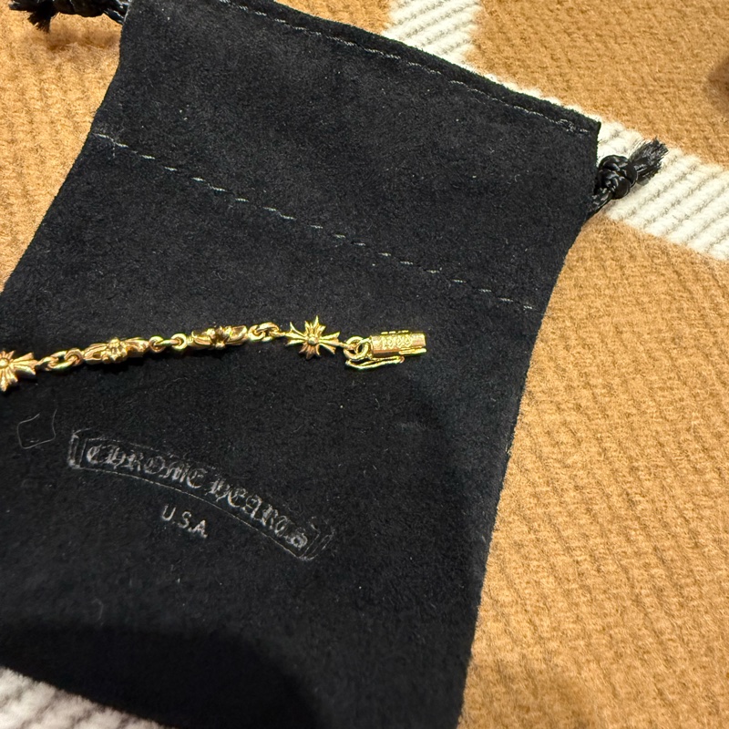 全新chrome hearts tiny e 22k手鏈 無鑽 素金 克羅心-6