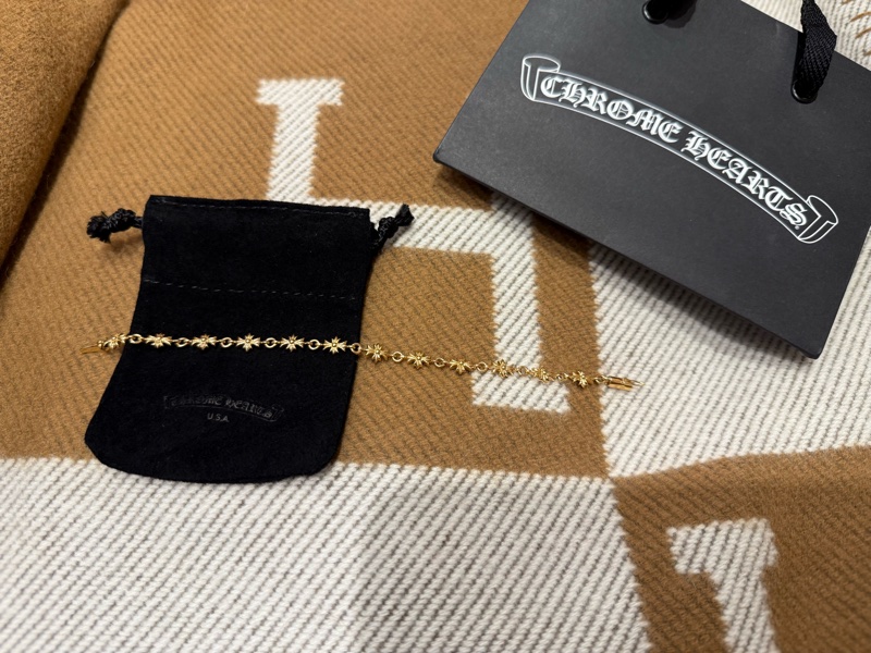 全新chrome hearts tiny e 22k手鏈 無鑽 素金 克羅心-7